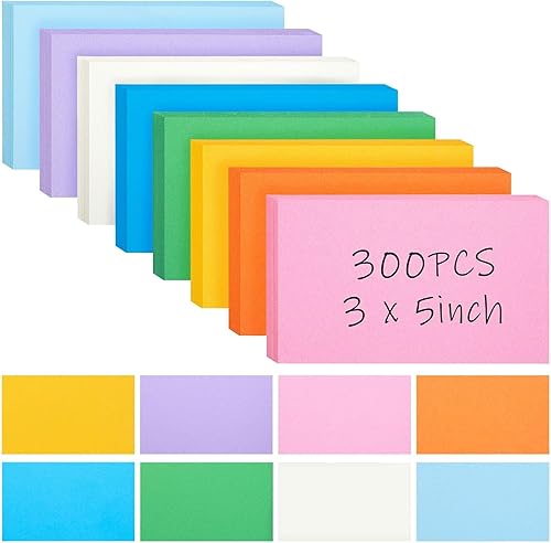 300 tarjetas de índice de colores, tarjetas flash de 3 x 5 pulgadas, tarjetas de notas pesadas para estudiar escuela, oficina, aprendizaje, bloc de