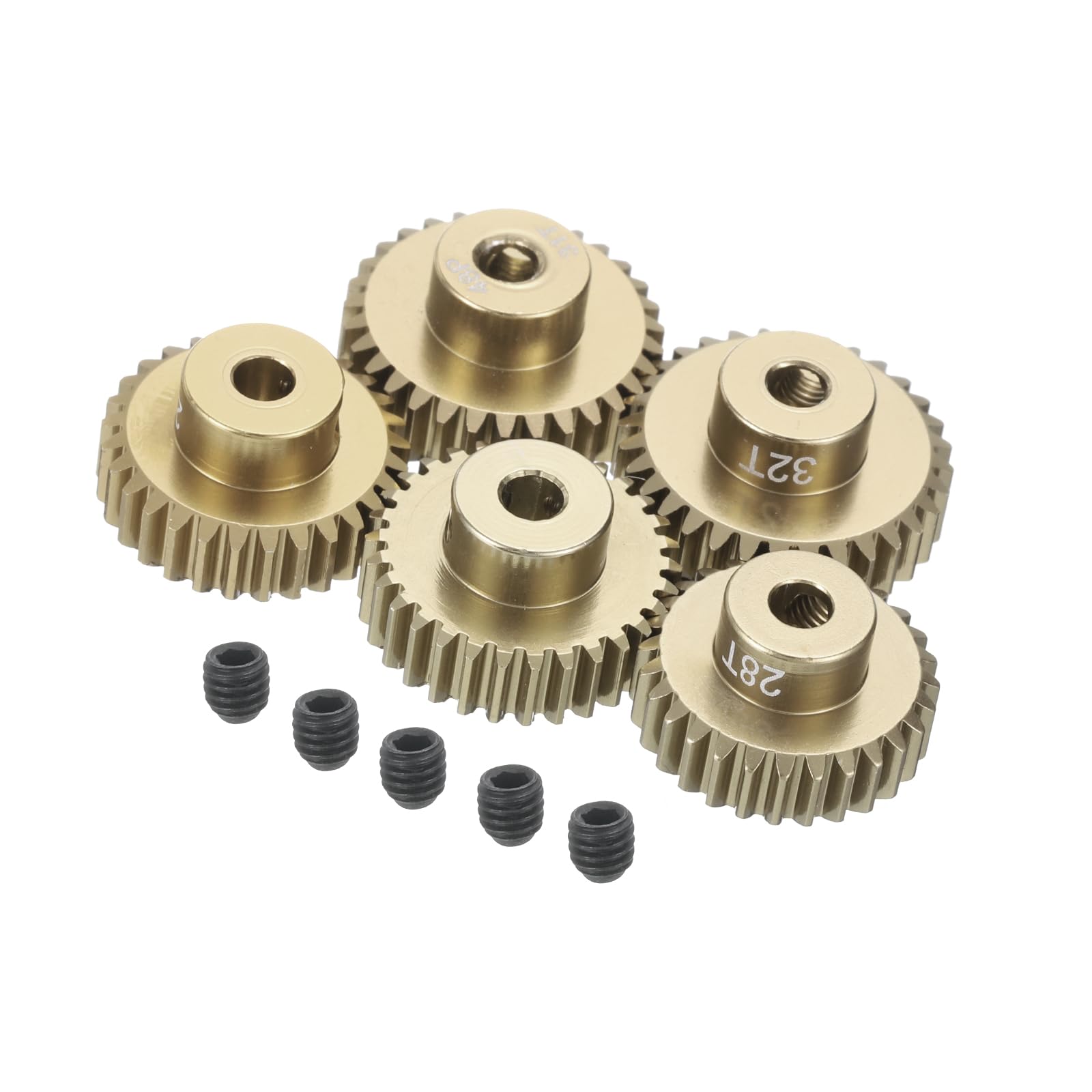QUARKZMAN 5pcs RC 48Dp Moteur Pignon Engrenage 3,175 mm Arbre 28T/29T/30T/31T/32T Durci Pignon Engrenages Aluminium pour 1/10 1/12 RC Modèle Voiture, RC Moteur