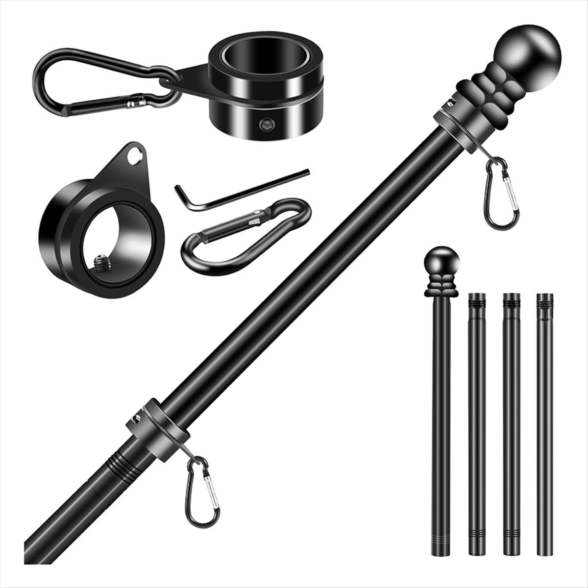 BPQiang Flag Pole Set for House Porch, 5 FT Thickened Stainless Steel Wall Mount Flagpole Rotating Rings No Bracket