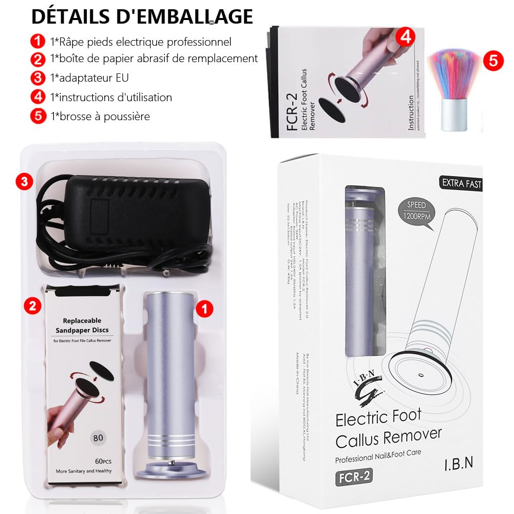 Râpe Pieds Electrique Professionnel Rapeuse Pieds Electrique Puissante Anti-Callosités Ponceuse Pieds Electrique Rappe Pieds Pédicure Lime Pieds, Plusieurs Vitesses Réglables (02Gris)