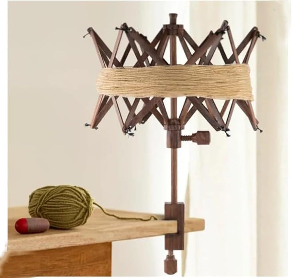 Wooden Yarn Ball Winder - Handcrafted Knitting & Crocheting Yarn Bobbin Winder - Knit Picks Umbrella Yarn Swift Tabletop Winder - Center Pull Wool String Holder Winding Machine (Brown, Umbrella Swift)
