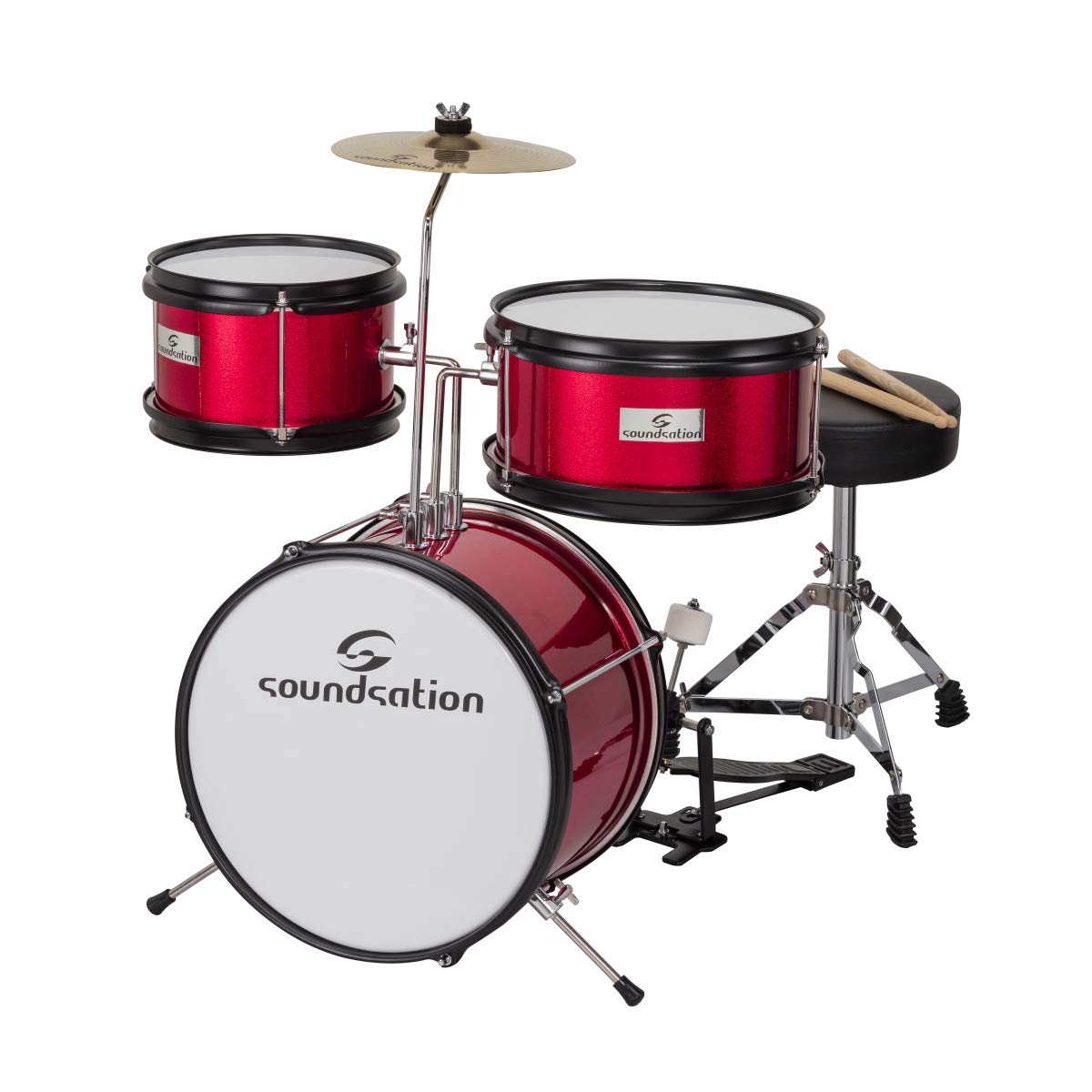 SOUNDSATION JDK313-MR - Batteria Acustica Per Bambini Da 3 Fusti Completa Rosso