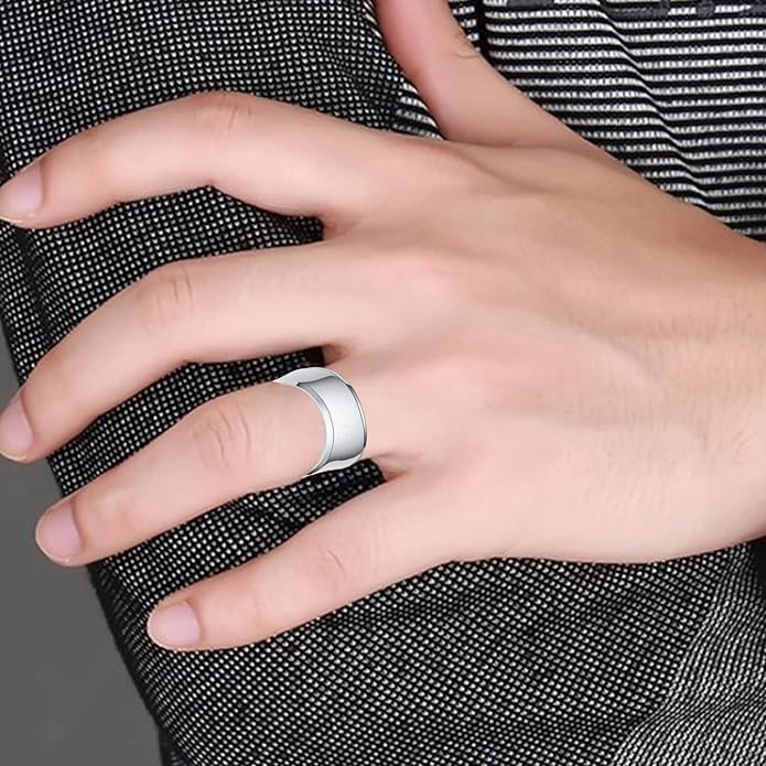 Image of El Regalo Solid Stainless Steel 6mm Plain Classic Band Ring Comfort-Fit for Men Women- Anti Tarnish /Waterproof Plain Dome Stacking Simple Rings Bands Thumb Finger Ring (Silver Flat, 19)