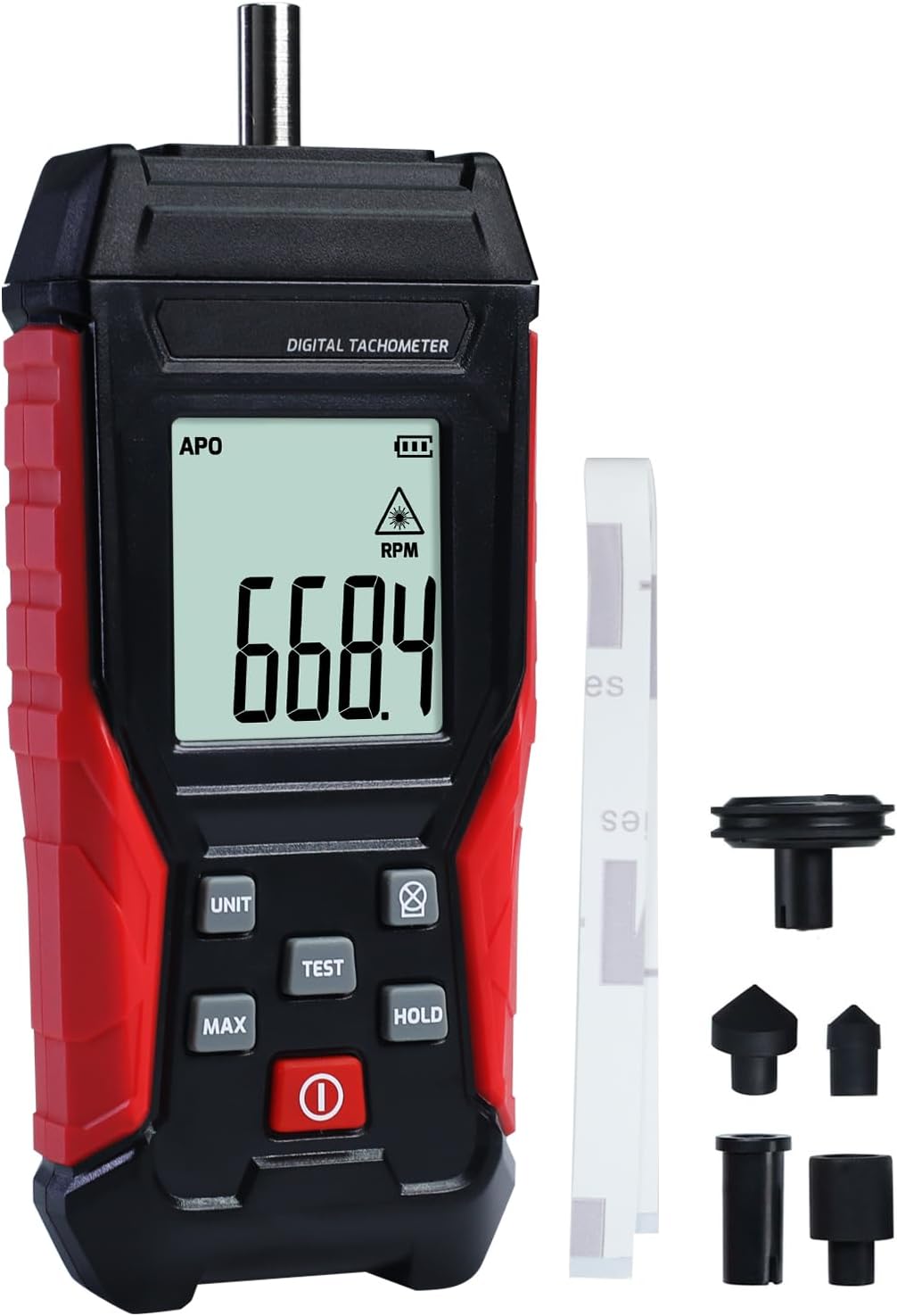 2-in-1 Digital Tachometer Non-Contact RPM Gauge Tester Meter 3~100000RPM and Contact Tach Speed Meter 3~19999RPM Handheld Tachometer with Backlight, Data Hold, MAX/MIN, Auto Power Off