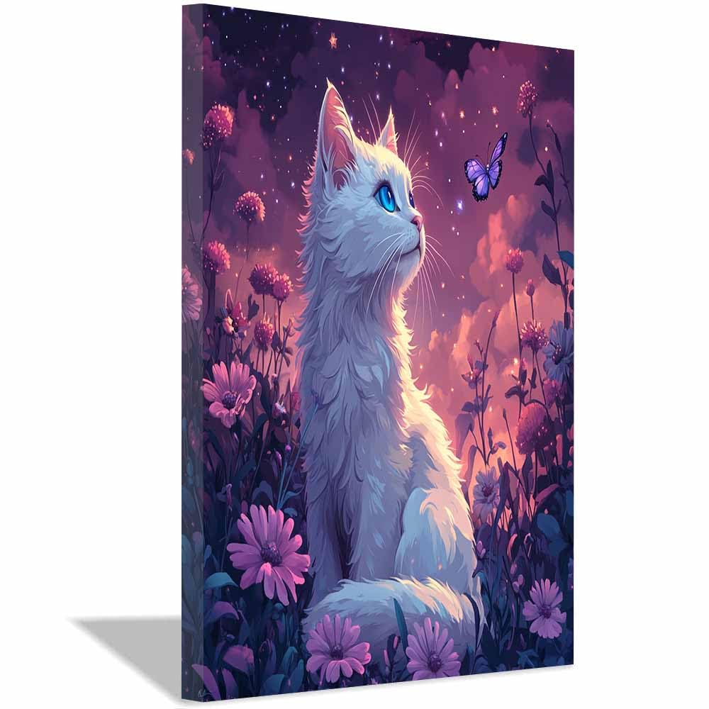 TERUEA Estampado Grande Gigante Imagen Para Animal blanco con mariposa campo estrellado Lienzos Decorativo Canvas Wall Art Decoracion Modernos Animales - Arte（Violeta-60x90cm1 Enmarcado