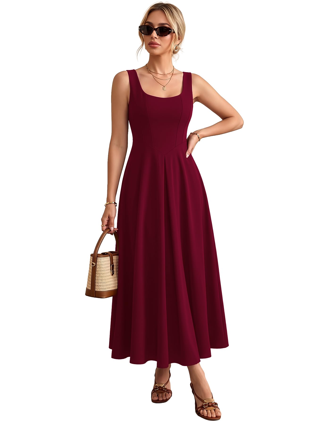 Solid Fit and Flared Round Neck Midi Dress for Women's & Girl's-picture-31