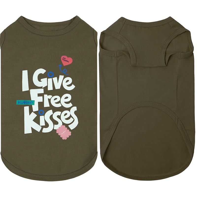 Camisa para Cães Kuoser em Polycotton, Regata Leve com Estampa I Give Free Kisses, Marrom, Large (peito: 55 cm)