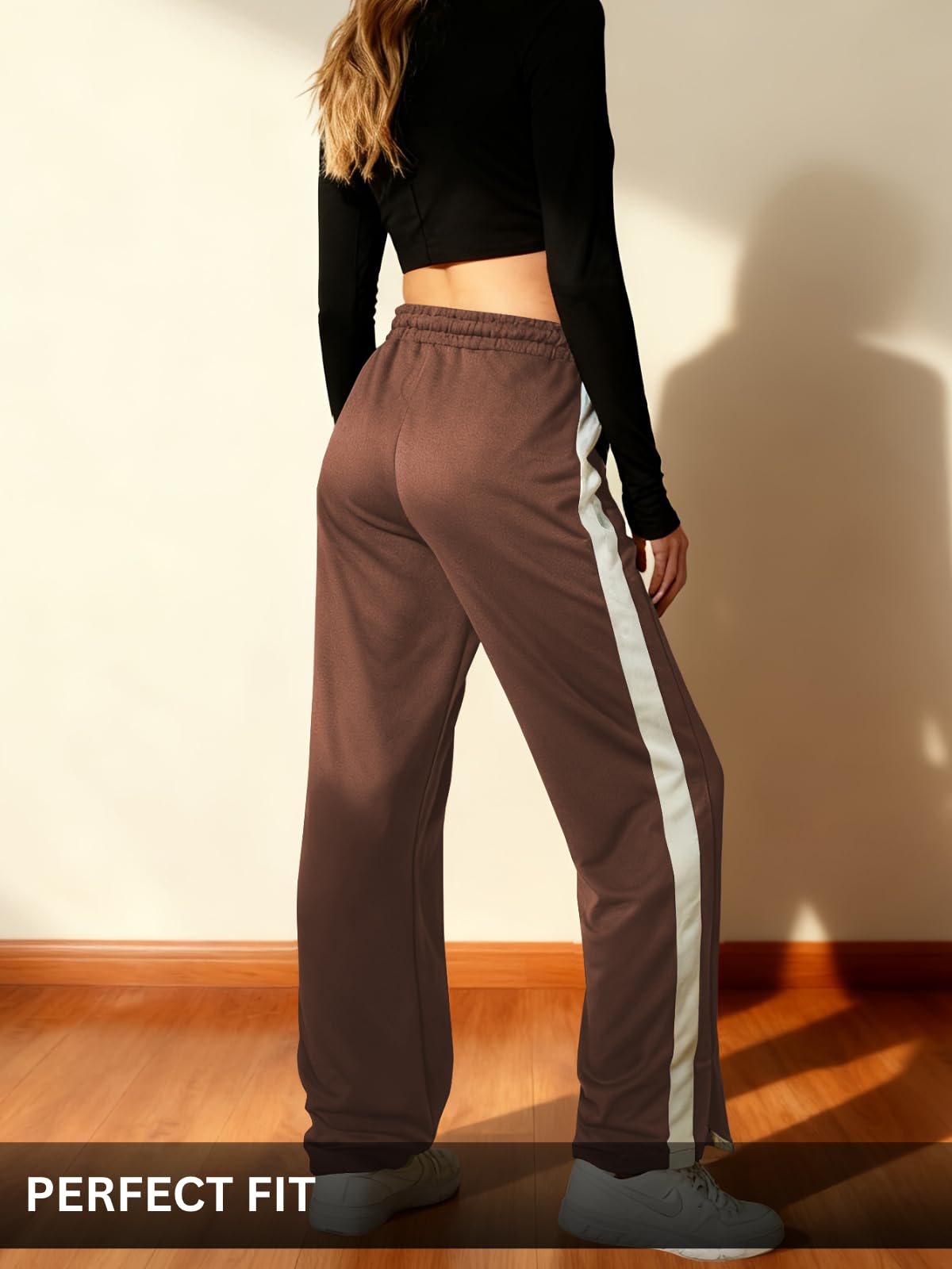 Leriya Fashion Pantaloni sportivi da donna a gamba larga, con pannello laterale a contrasto, pantaloni casual con coulisse regolabile, pantaloni sportivi casual in lycra
