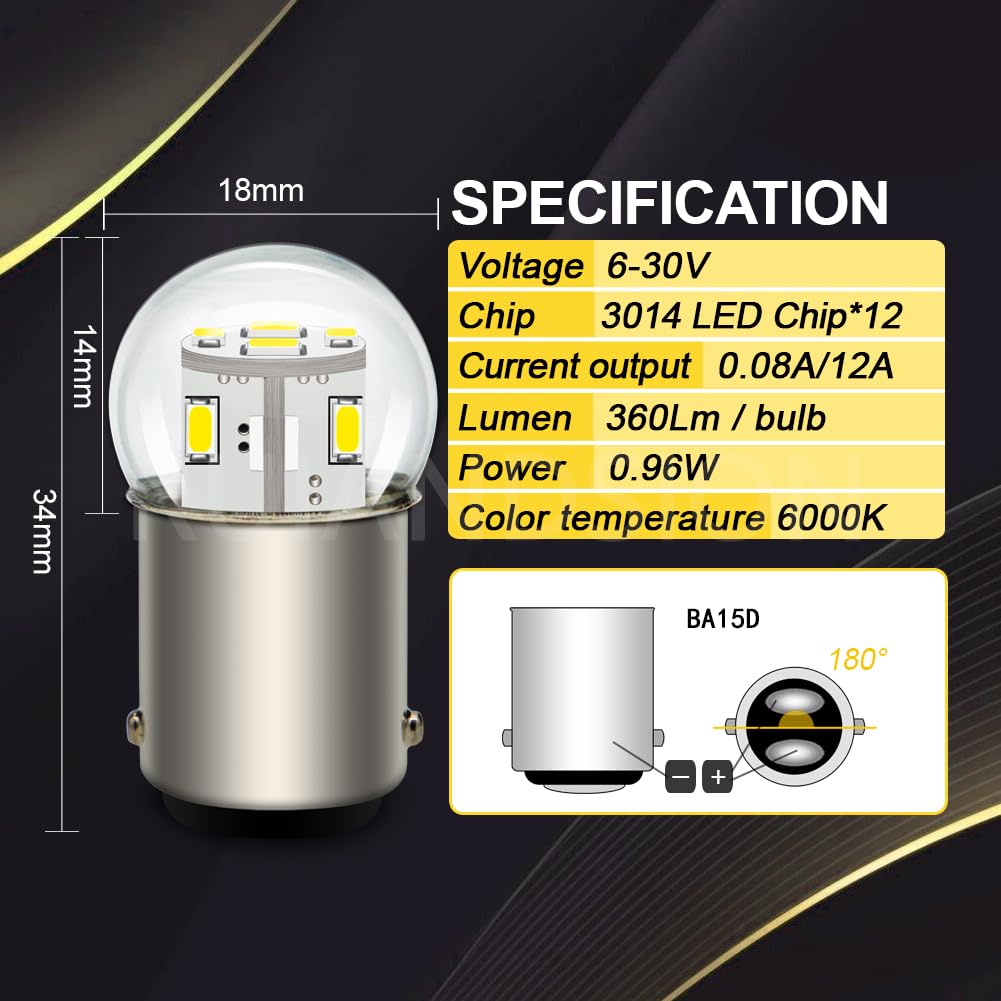 Ruiandsion 10pcs BA15D LED Lampadina 6V-30V 1130 1142 1176 Bianco LED Sostituzione per Auto Rimorchio Marine RV Camper Boat Fanali