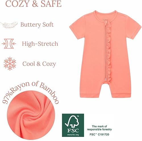 Miniatura 2 de JunNeng Paquete de 2 mamelucos de rayón de bambú para bebé, manga corta, con cremallera, sin pies, de una sola pieza