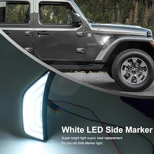 Miniatura 7 de NJSBYL Biseles de salida de aire para guardabarros delanteros para J'eep Wrangler 2018-2023, J'eep Gladiator 2020-2024, lente ahumada, lámpara LED