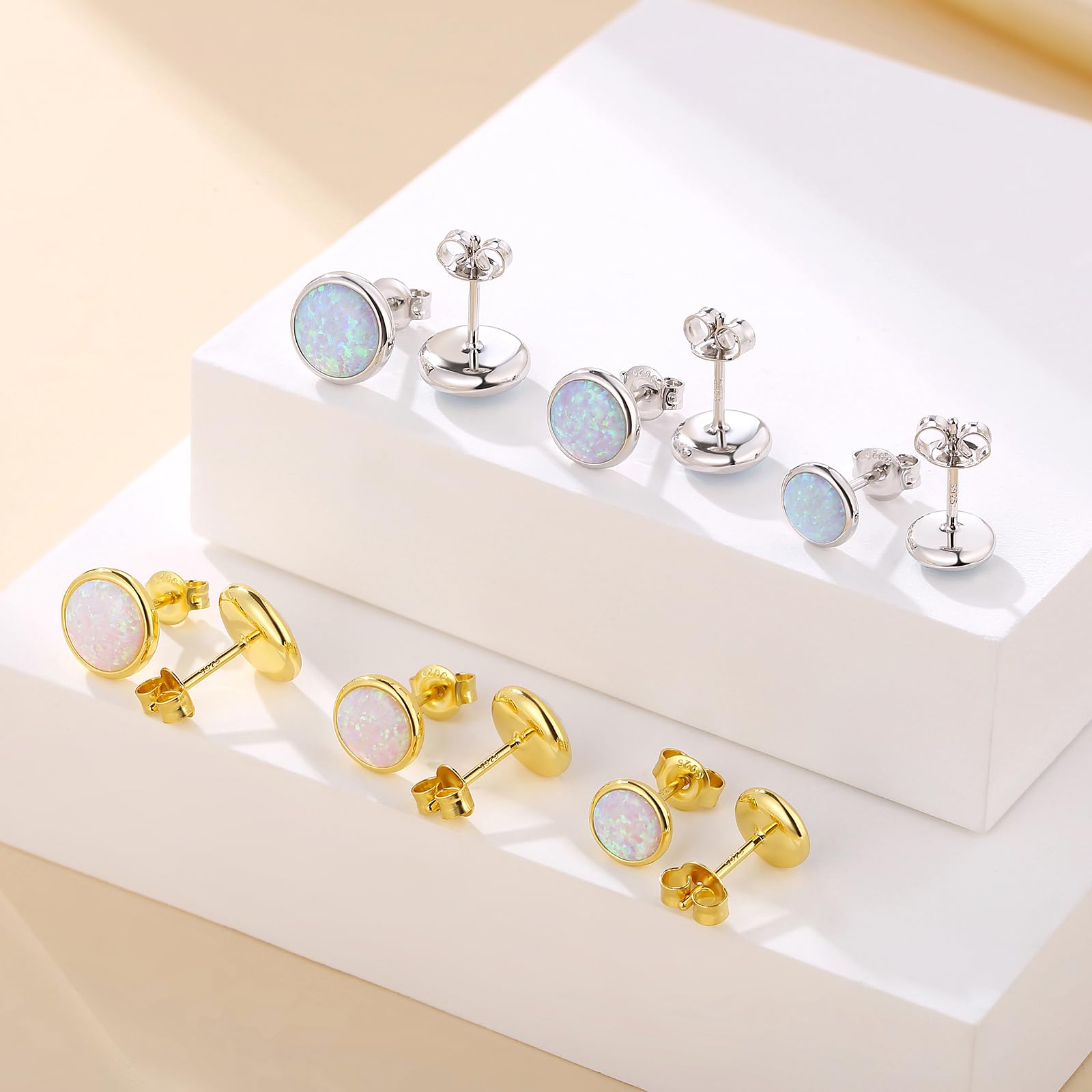 Jiamiaoi Orecchini Uomo Donna Orecchini Opale Brillanti 925 Argento Sterlina, 18K Oro Bianco Placcata