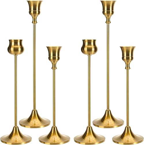 Portavelas cónicos, juego de 6 portavelas de metal para candelabros dorados, candelabros de Pascua, vintage, candelabros, para chimenea, fiesta,