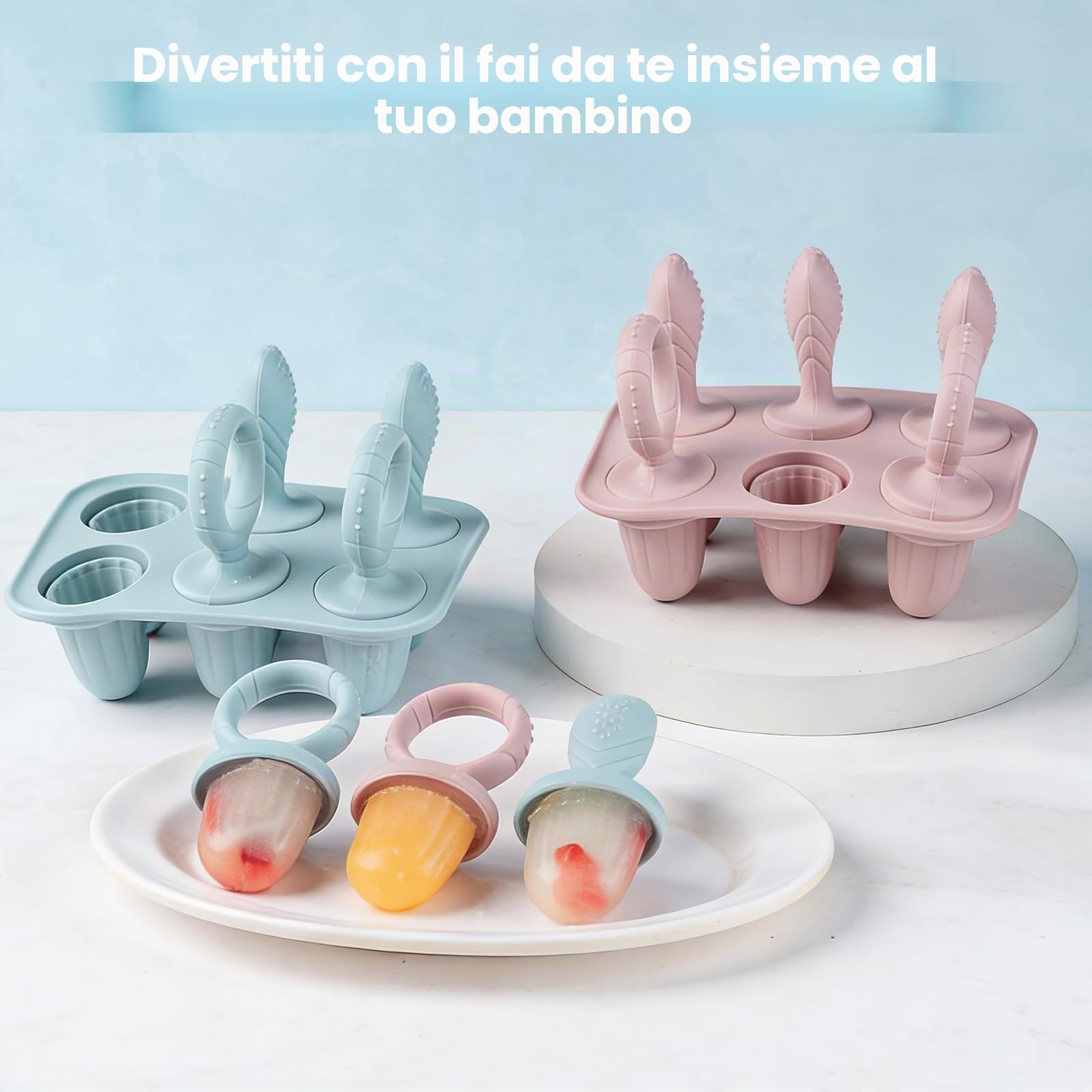 Stampo Ghiaccioli per Bambini in Silicone senza BPA 6x17ml con Stecchini