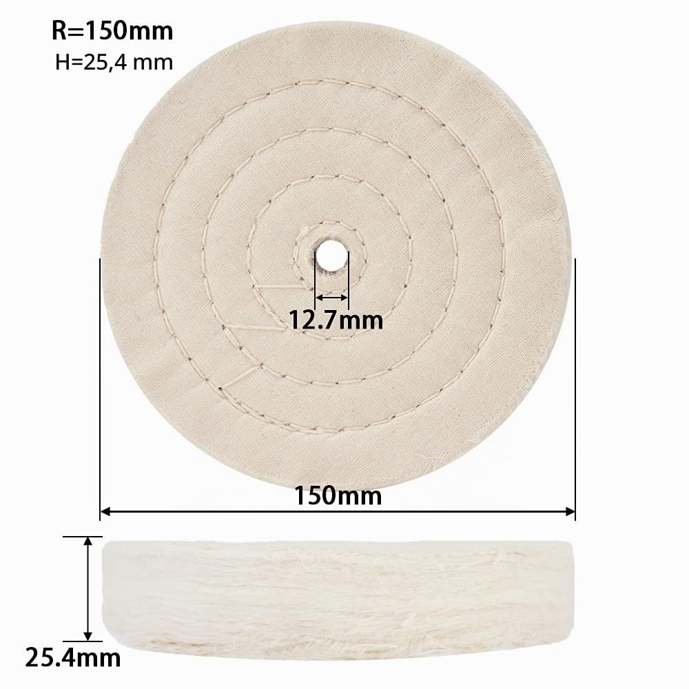 Lot de 4 disques de polissage, en coton, 150 mm, extra épais, en spirale, pour outil de ponçage de table avec trou de mandrin de 12,7 mm, 70 couches