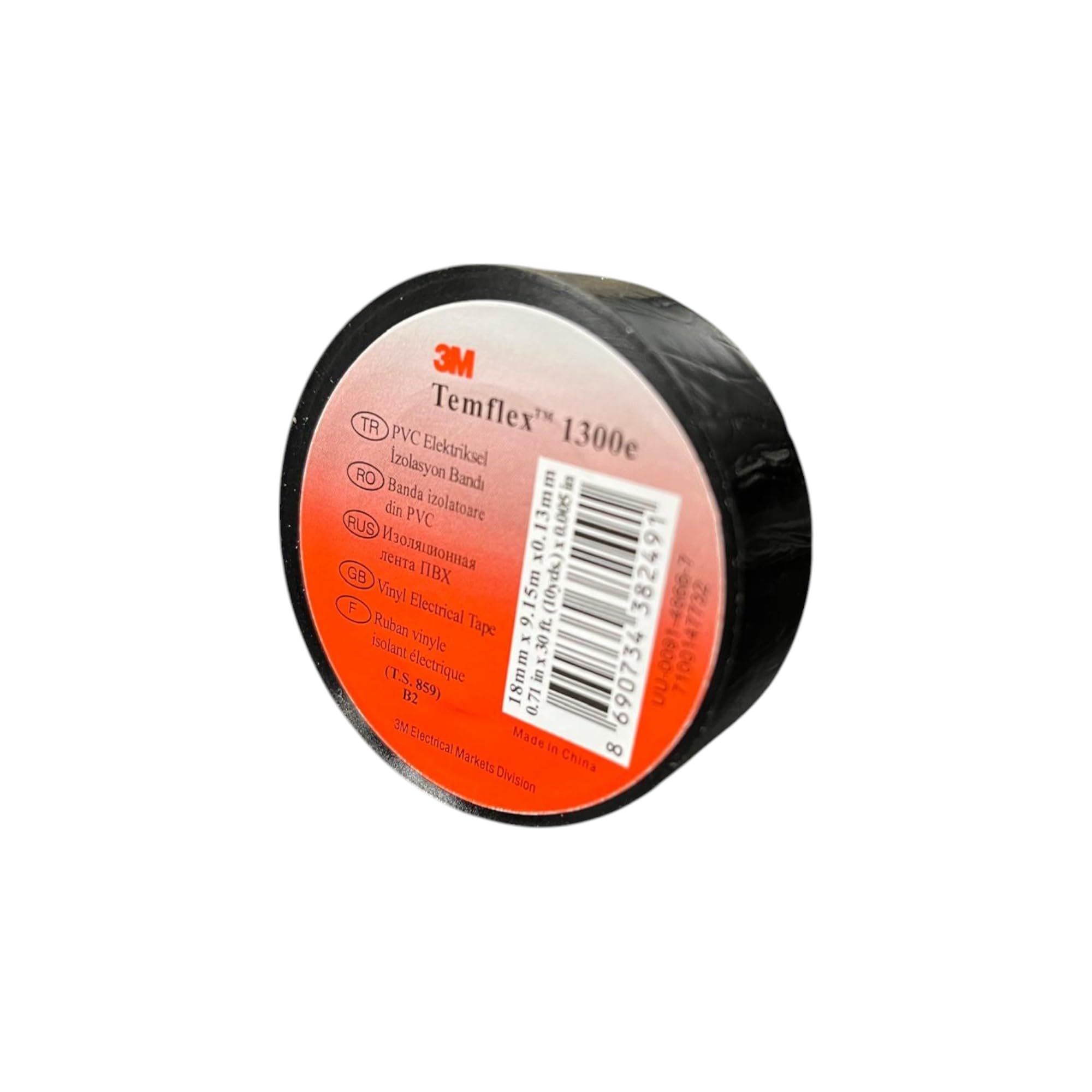 3M Temflex 1300E Elektrik İzolasyon Bandı Siyah – 10'lu Paket | 18 mm x 9,15 m | PVC Kablo Bandı | 600V Dayanıklı, Esnek ve Güçlü Yapışkanlı Elektrik Bandı