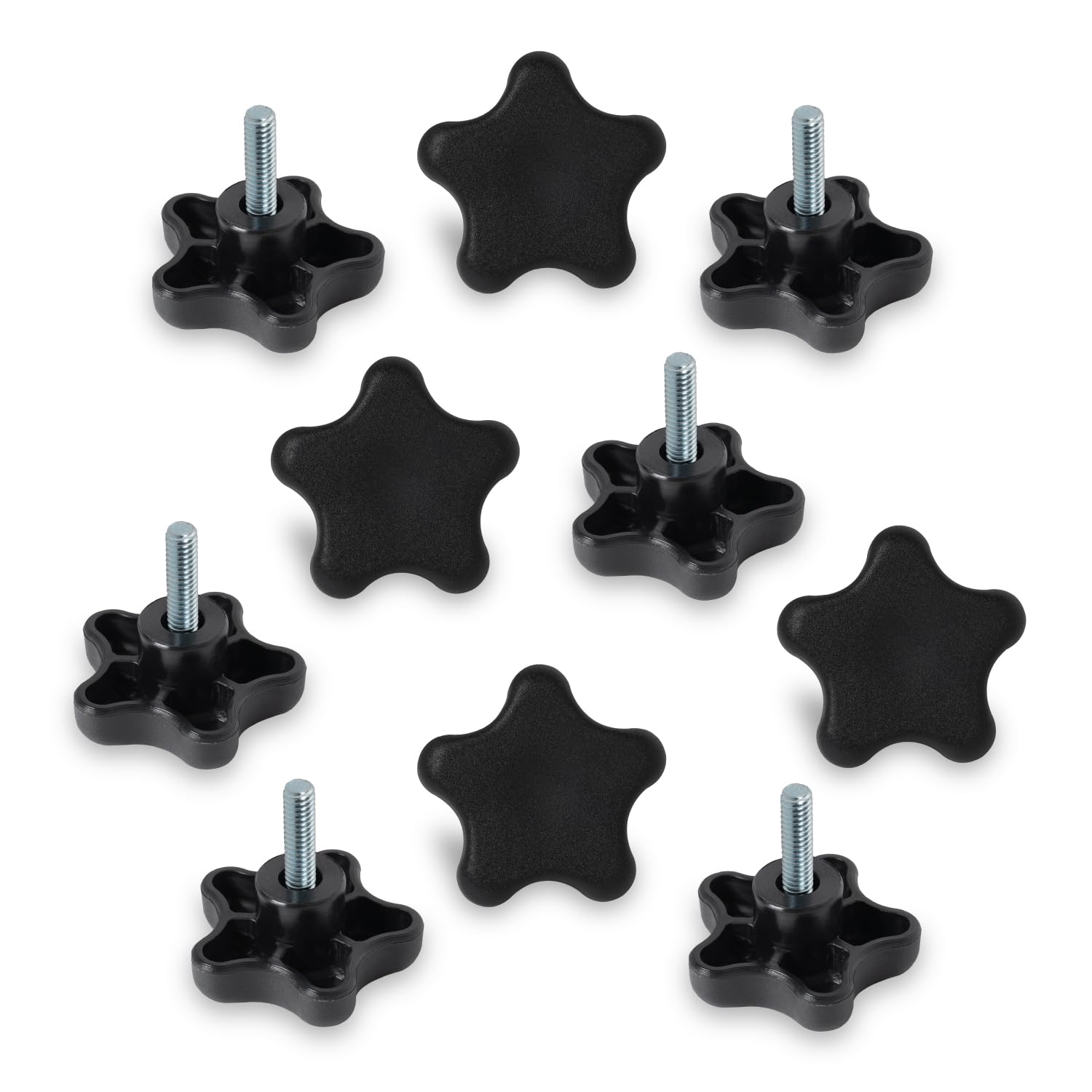 POWERTEC 10 Pack 5/16"-18 5 Star Knobs with 1" Threaded Stud, Thumb Screw Knobs with bolts for Lawn Mower, Umbrella Base, Woodworking Tools & Jigs,