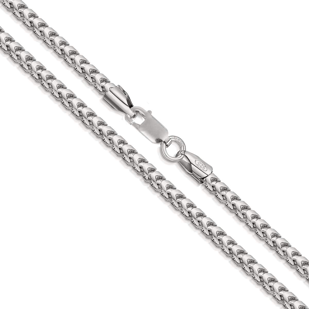 Sterling Silver 3MM Franco Square Box Link Chain Necklace, 16-30 Inch