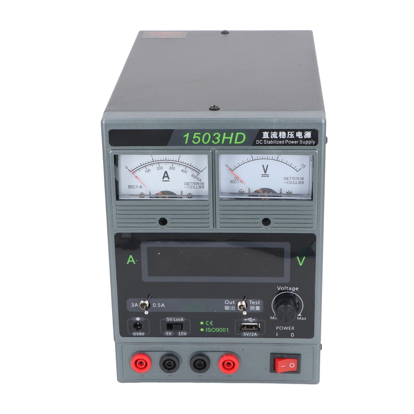 Fuente de Alimentación CC Variable 15V 3A Puerto de Carga Independiente Pantalla LED Grande Fuente de Alimentación Ajustable Multifuncional para Mantenimiento Electrónico