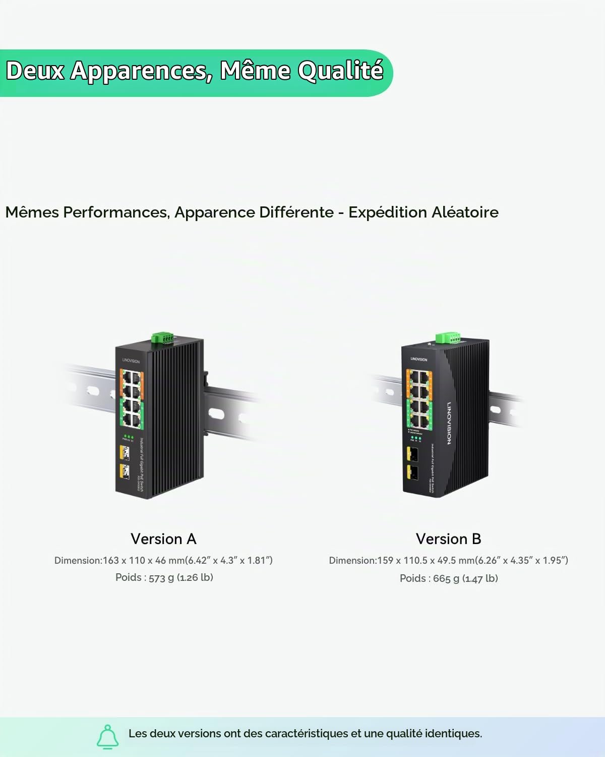 Linovision Switch PoE Industriel 8 Ports Gigabit Non Administrables Avec 2 Uplinks Sfp, 4 Ports PoE BT 90W, PoE Watchdog, Alimentation Redondante, Sur Rail Din Pour Caméra Ptz/Éclairage
