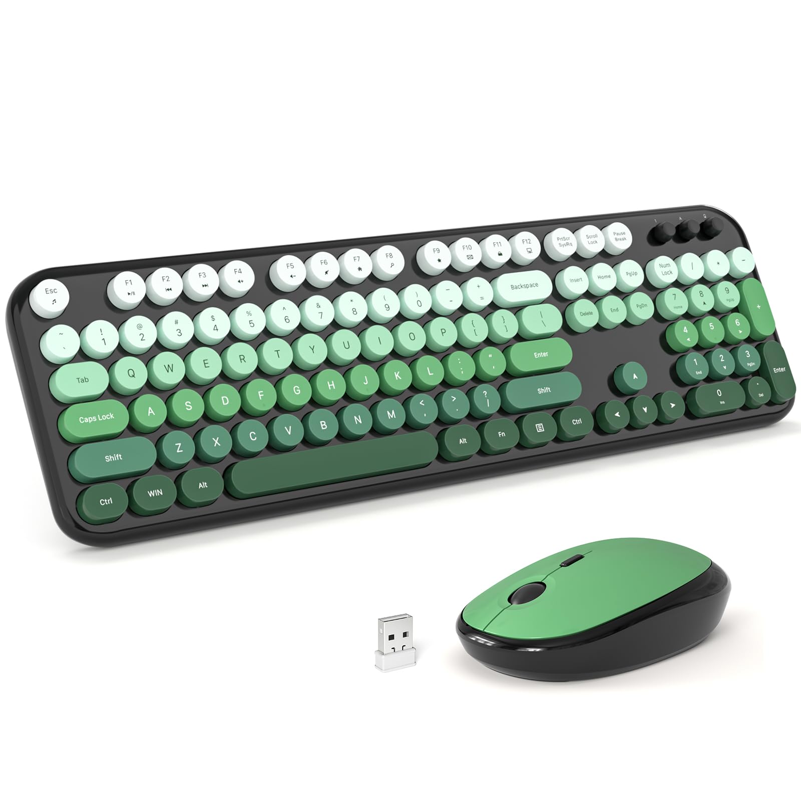 MOFII Wireless Keyboard and Mouse Combo, Full Size 2.4G Retro Round Computer Keyboard and Mouse Set, Plug and Play, for Windows, Computer, Desktop, PC, Notebook - (Green Gradient)