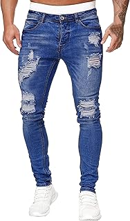 Vaqueros para hombre con aspecto punk con LöCher, con botones, ajustados, aptos para la piel, acogedores, góticos, modernos, informales, informales, informales, color azul, azul, L