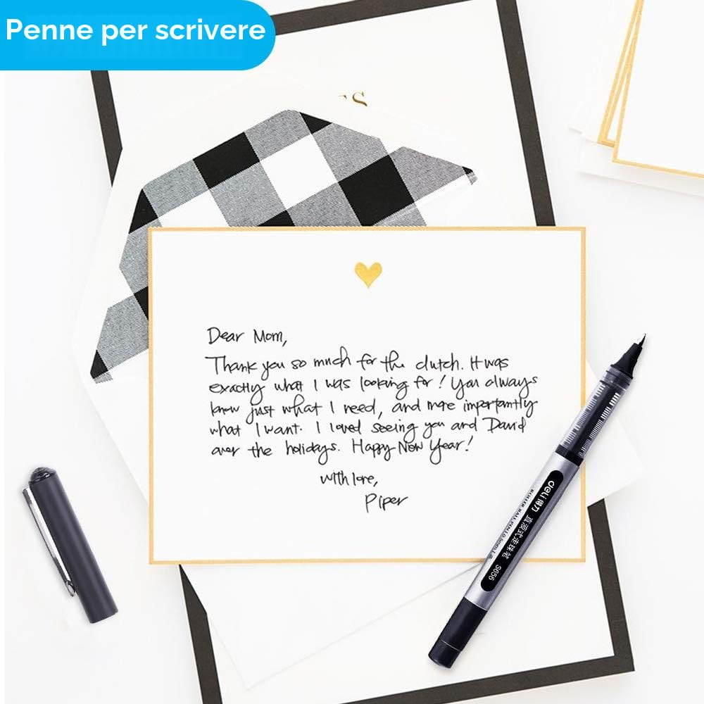 Penne Gel Nera 0.5mm Punta Fine, Penna a Sfera Inchiostro Nero 12 Pezzi