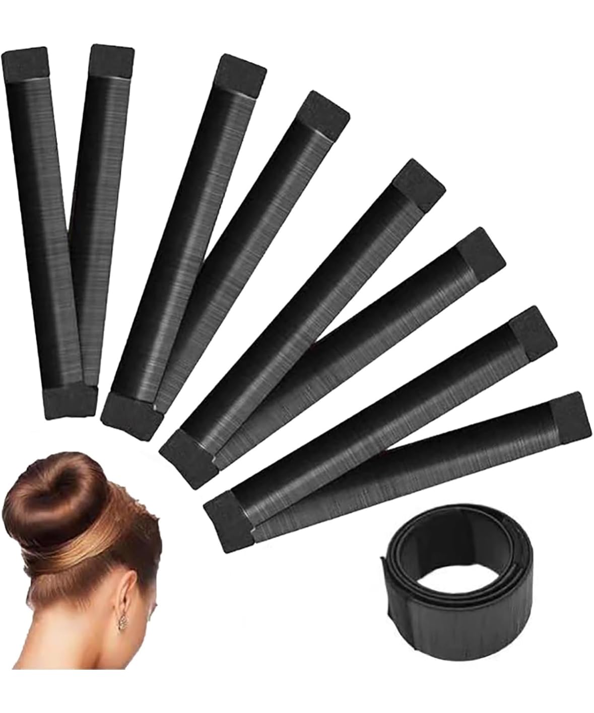 Pack of 4 black Hair Bun Maker Set, 21.5 cm Length, Black Flexible Styling Tool with Instructions, Perfect for Elegant Updos