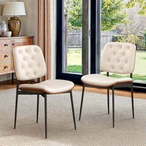 LUE BONA Esszimmerstühle 2er Set, gepolstert, Kunstleder, Gebogene Holzlehne, Moderner Polsterstuhl mit Rückenlehne für Wohnzimmer & Esszimmer,Weiß LUE BONA Esszimmerstühle 2er Set, gepolstert, Kunstleder, Gebogene Holzlehne, Moderner Polsterstuhl mit Rückenlehne für Wohnzimmer & Esszimmer,Weiß