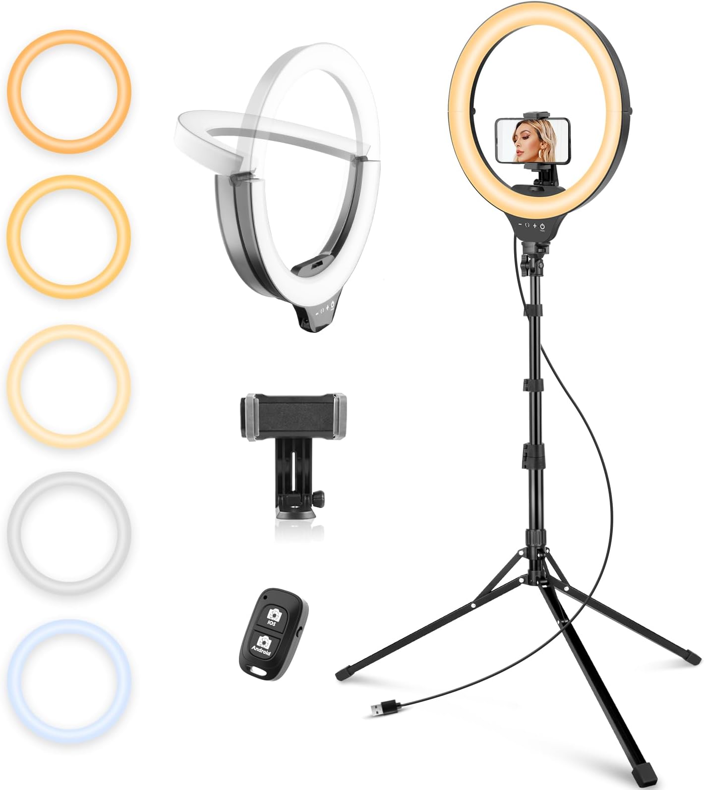 AUNEK Ring Light With Tripod Stand & Phone Holder, 10.2" Dimmable LED Circle Light With 3 Modes And 10 Brightness, Bluetooth Remote For Selfie Makeup YouTube Video TikTok Photography Live Streaming - View #3