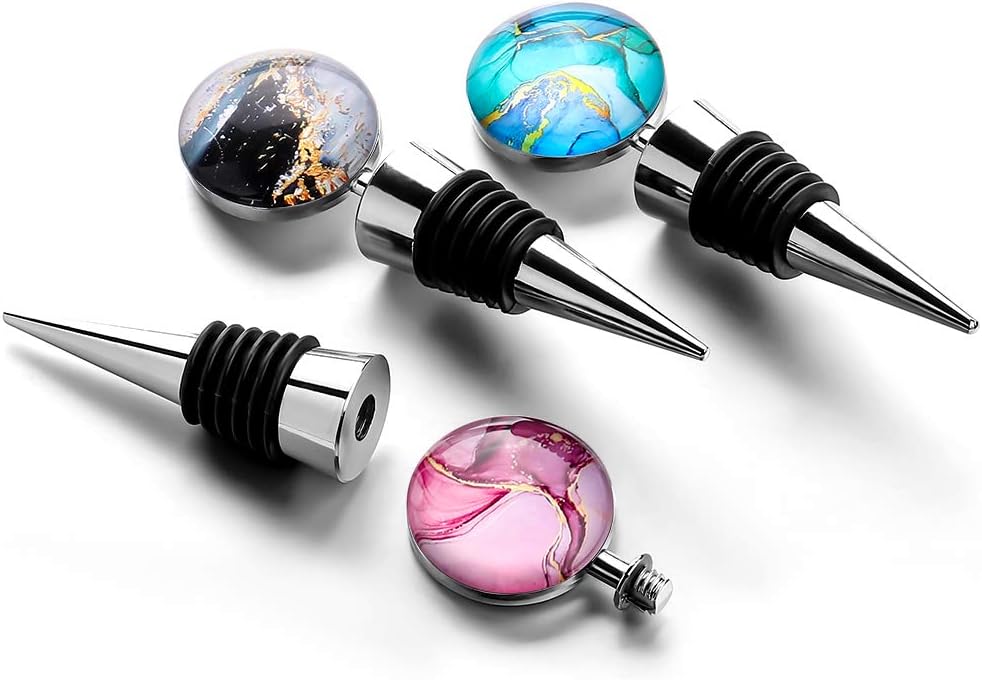 Soleebee 3 Pack Decorative Wine Stoppers, Wine Bottle Stopper with Beautiful Art Glass,Beverage Bottle Stoppers For Gifts, Bar, Holiday Party, Wedding (Style J)