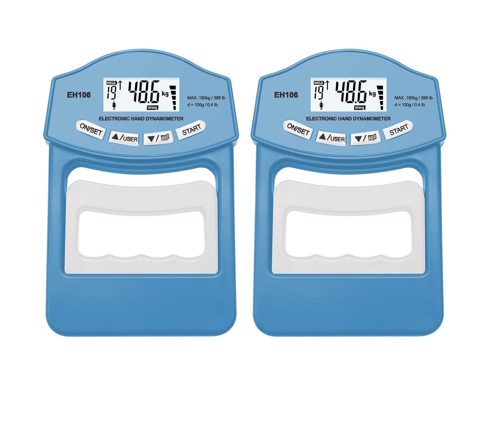 Dinamómetro, Dinamómetro de mano digital 396 lb/180 kg, medidor fuerza agarre, pantalla LCD USB para uso deportivo en el hogar y la escuela(2Pcs Blue Meter)