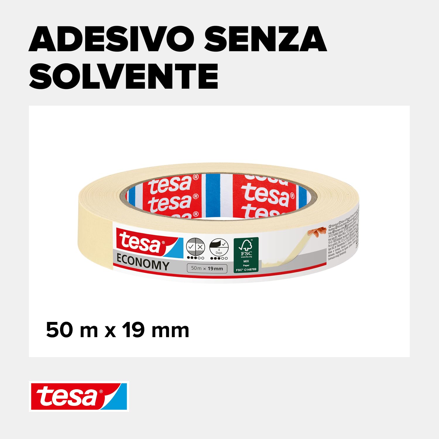 Tesa Nastro Per Mascheratura Economy Ecologo Carta 50 x 19 mm Beige Rimozione Senza Residui