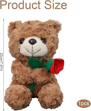 Teddy Bears Rose Bear, 20cm Bear for Girlfriend Plush Toy Cuddly Bears | Sitting Style Holding Flowers Anniversary Valentines Gifts Birthday Gifts for Wife Girlfriend For ages 15 and up
