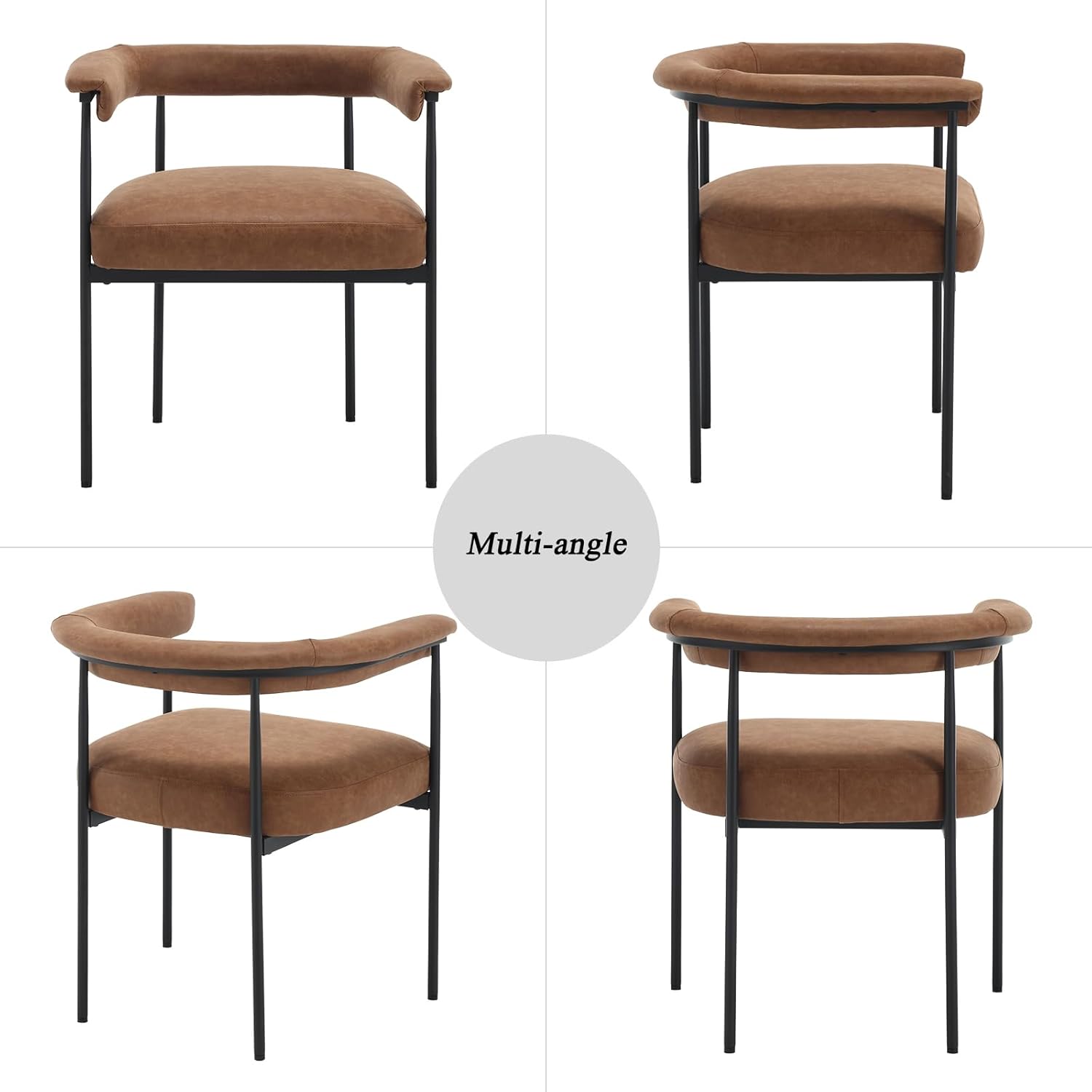 DUOMAY Modern Barrel Dining Chairs Set of 6, Faux Leather Upholstered Accent Side Chairs Vanity Chairs with Metal Finish for Kitchen Dining Room Living Room, Brown