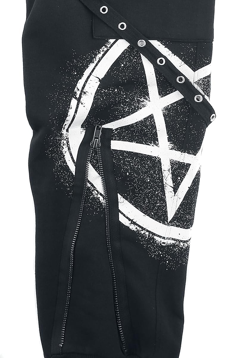 Gothicana by EMP Herren Schwarze lässige Hose mit Taschen, Riemen und Prints
