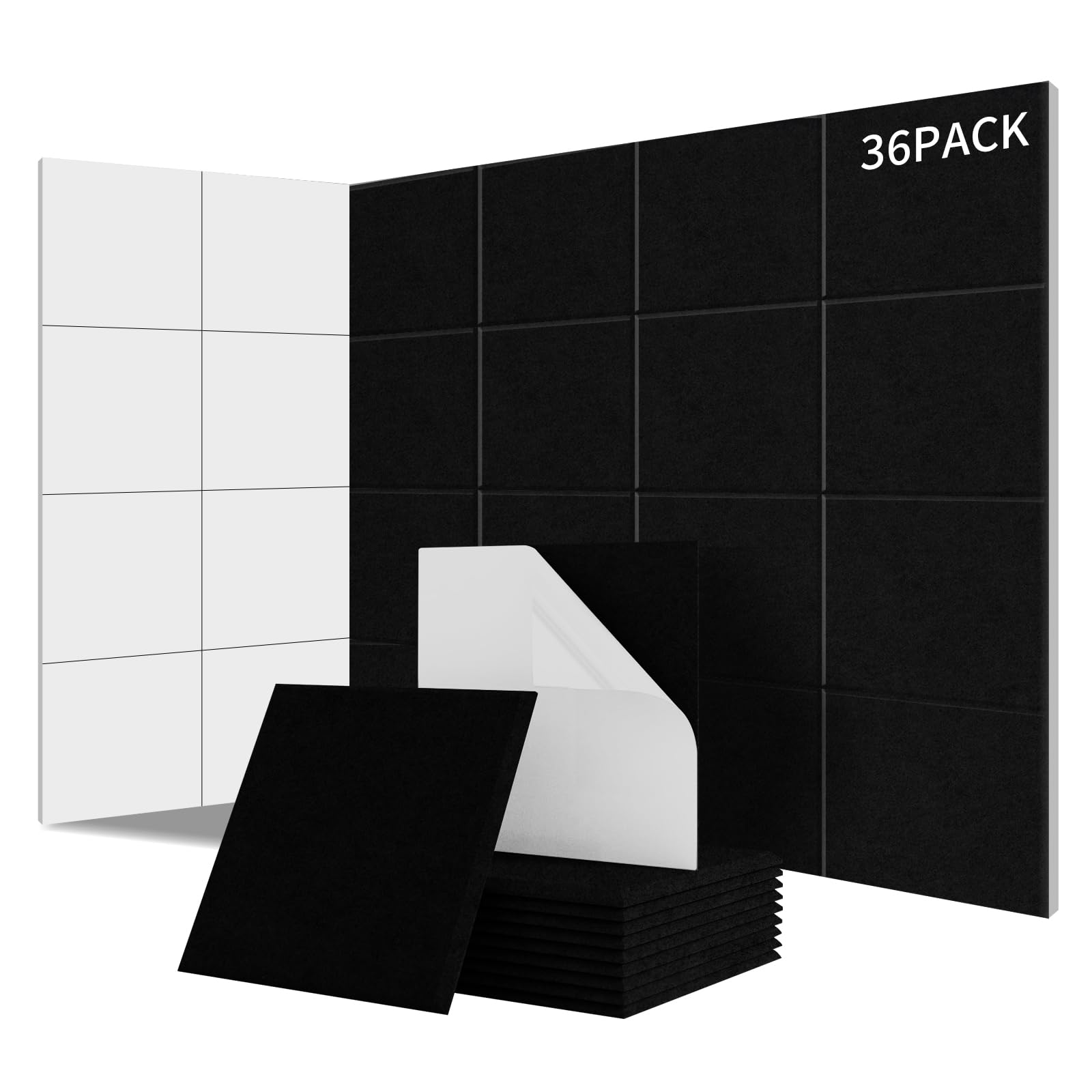 36 pezzi Pannello Fonoassorbente Quadrati Autoadesivi,Insonorizzazione Stanza,Copertura 3.24㎡,Alta Densità 230kg/m³ NRC 0.95, Pannelli Fonoassorbenti Decorativi,per Pareti e Porte,Sala Giochi