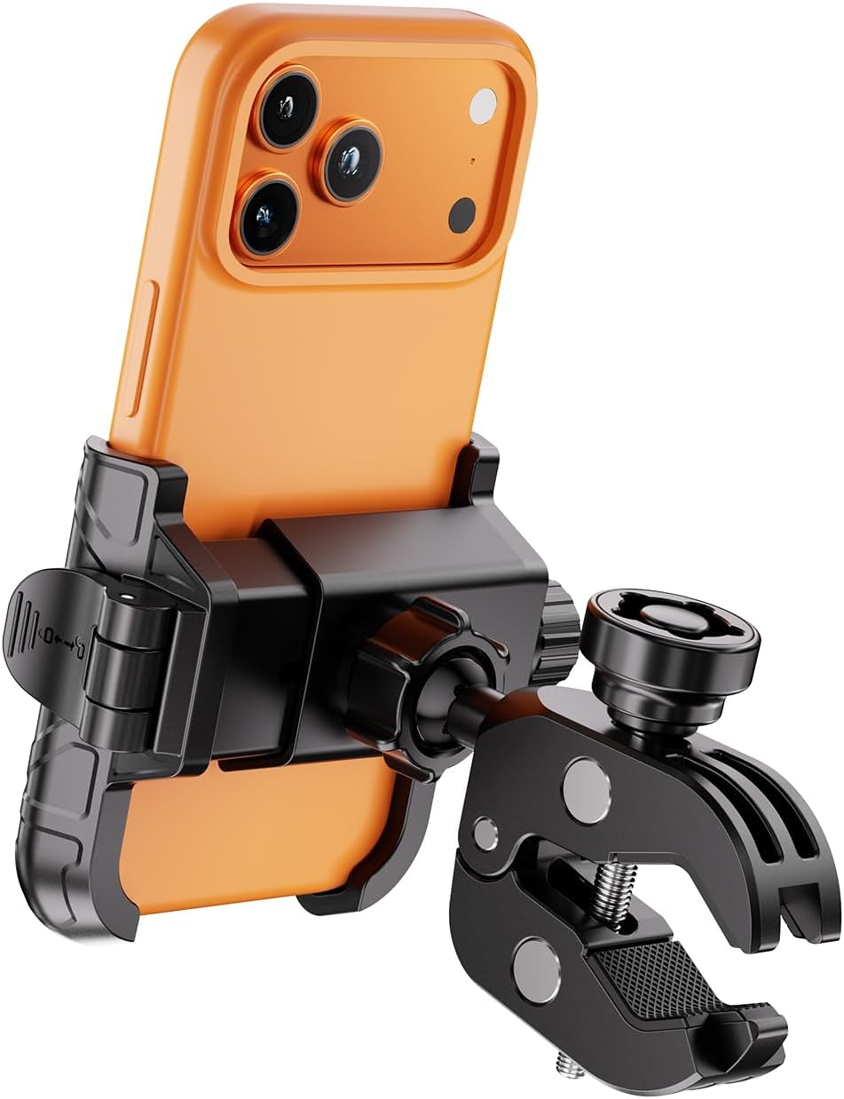 Kewig Bike Phone Holder - [Camera Friendly] [1-Second Lock & Release] Bike Cell Phone Mount Clamp, Motorcycle Bicycle Scooters Handlebar Cell Phone Mount Clip Fits 5.4-7.2" Smartphones
