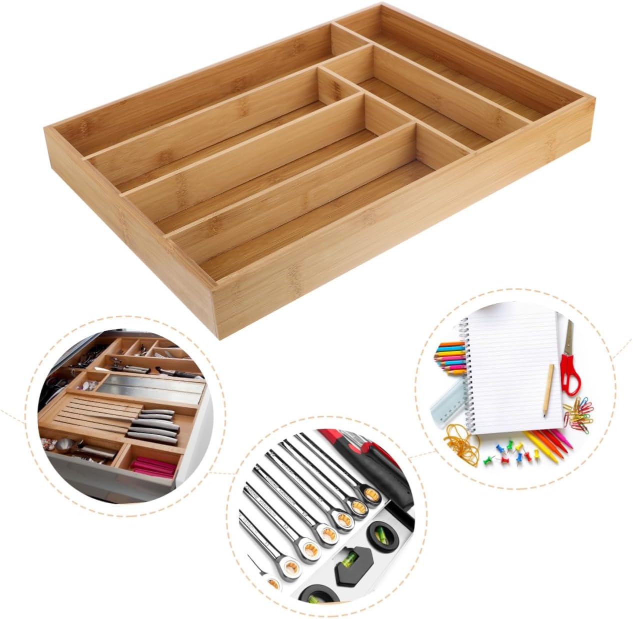 Drawer Organizer Box with 6 Compartments, Practical Cutlery Tray and Kitchen Storage Case for Flatware, Utensils, and Tableware Storage in Drawer