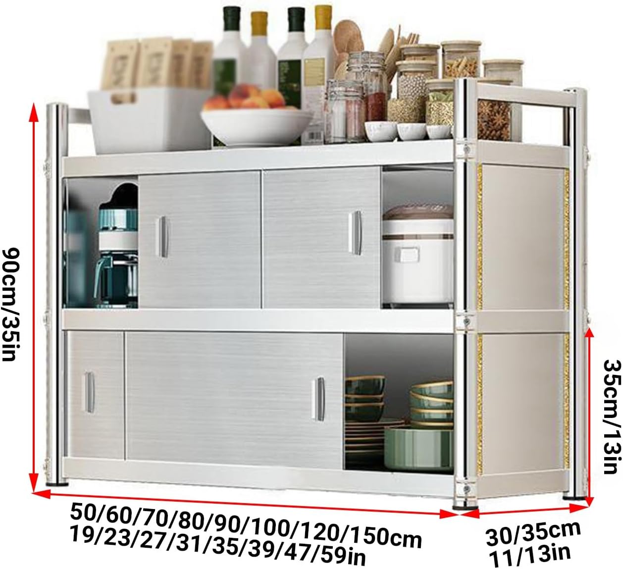 Stainless Steel Kitchen Cabinet with Sliding Doors Kitchen Cabinets Kitchen Cabinet Organizers Spice Organizer(Three Floors,90 * 30 * 90cm/35 * 11 * 35in)