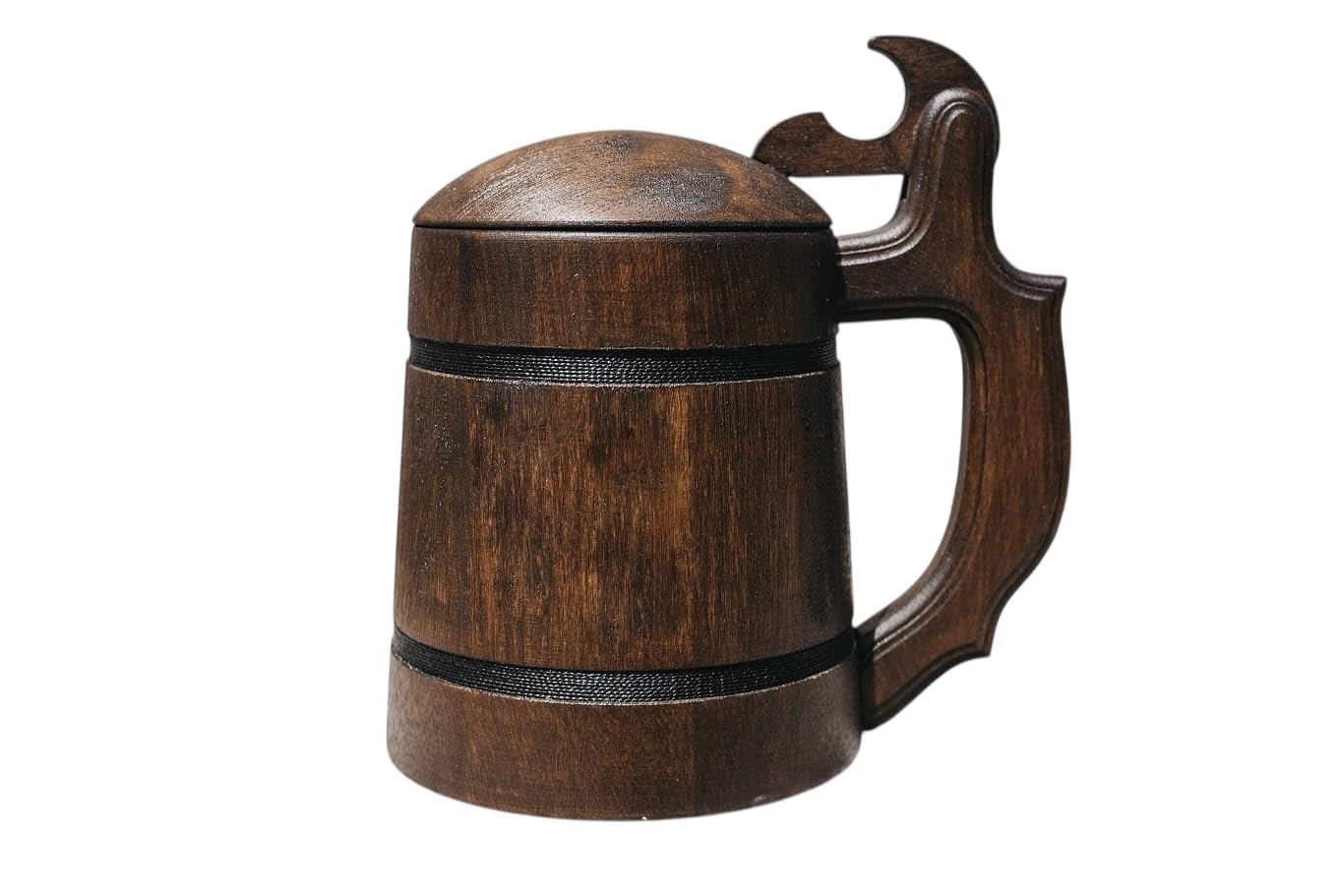 Giftstory Rustikaler Bierkrug Traditioneller Krug Holzkrug aus Eichenholz mit Gravur 550ml | Fantasy, Wikinger, D&D Design | Geschenk für Männer, Papa, Opa & Mittelalter-Fans