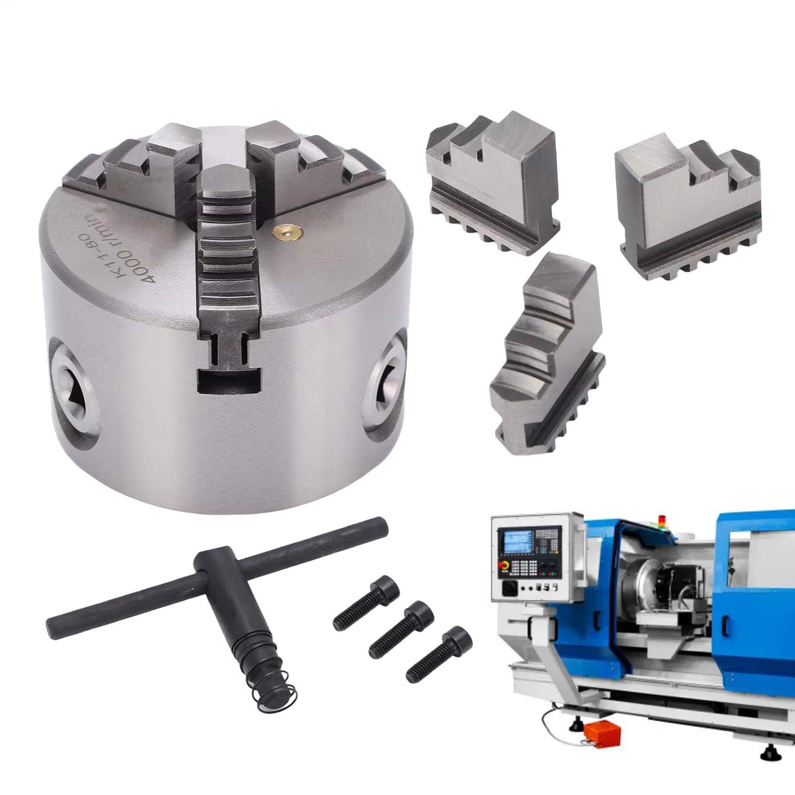 Plato de Torno Accesorios de Aleación Autocentrantes de 3 Mordazas | Plato de Torno de Precisión para Madera y Metal de 80 mm Para Router, Grabador, Fresadora, Taladradora, Centro de Mecanizado