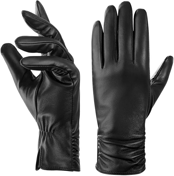 BISON DENIM Winter Leather Gloves for Women Warm Cashmere Lined Touchscreen Texting Sheepskin Gloves for Driving