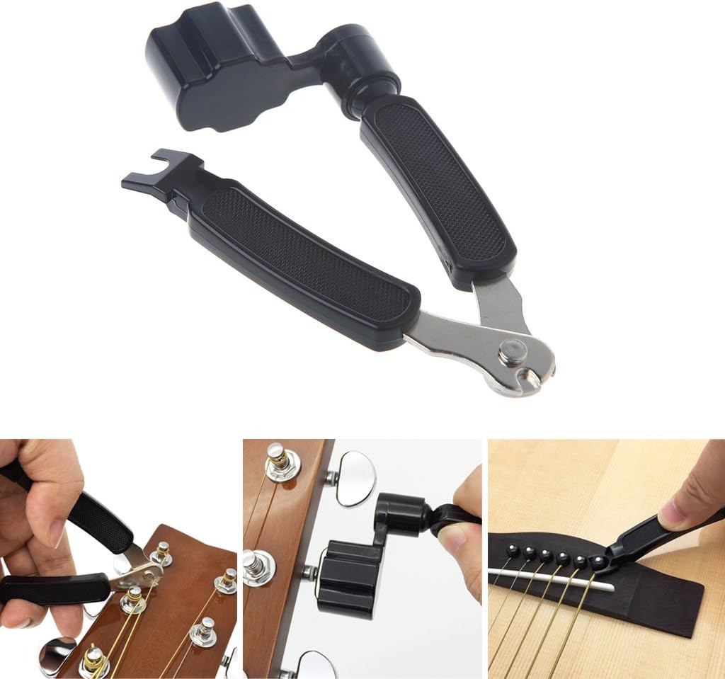 1PC Guitar String Winder Black Handle 3-in-1 Tool with Cutter Bridge Pin Puller For Guitarists Maintenance
