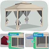 Jaxguom Gazebo da giardino, 3 x 3 m, impermeabile, stabile, doppio tetto, con telaio in metallo, per 2-4 persone (beige) - 3