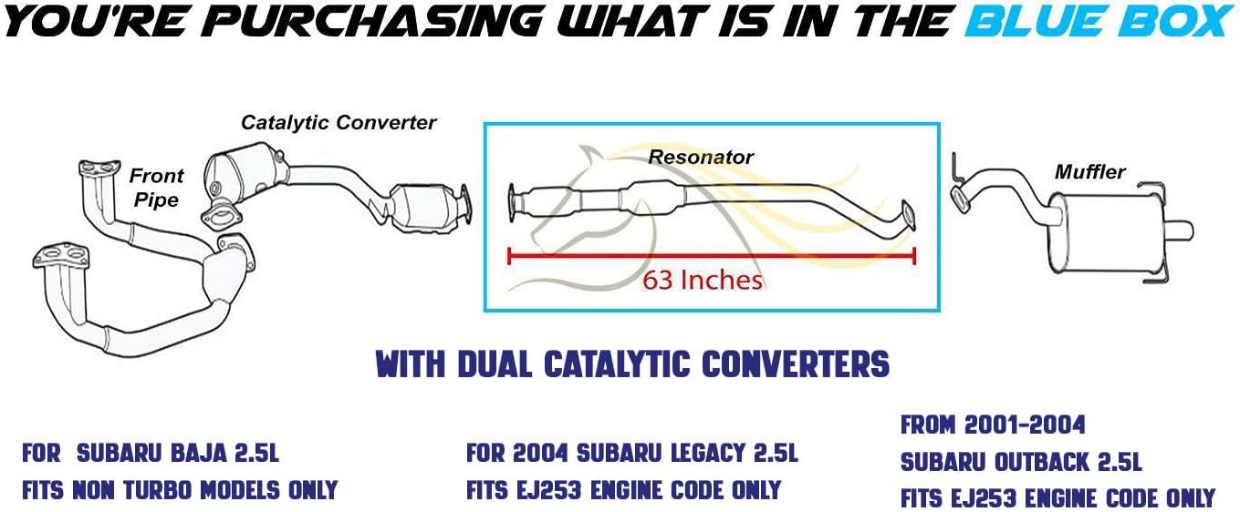 Northeastern Exhaust | Stainless Steel Resonator Pipe Compatible for 2003 Subaru Baja, 2000-2004 Subaru Legacy and Outback 2.5L | Free Gasket, and Bolt and Nuts included