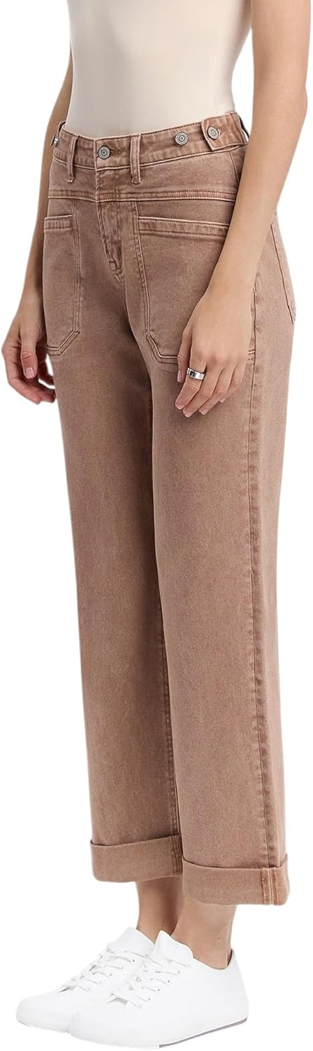 Flying Monkey High Rise Tab Waistband Cuffed Slim Wide Jeans F5920WTP