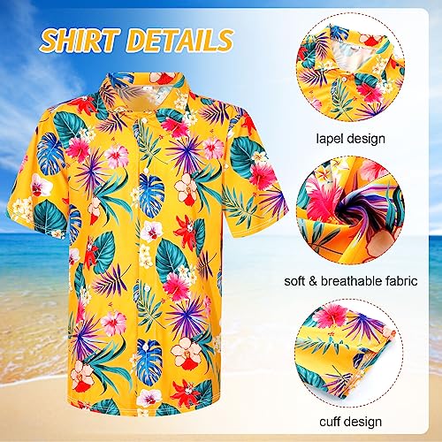 Harloon 4Pcs Summer Halloween Men's Hawaiian Shirt and Short Set Casual Button Down Flower Outfits with Bucket Hat Sunglasses4
