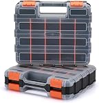 EMENTOL 2PCS Double Side Tool Organizer with Customizable/Removable Plastic Dividers, Hardware Box Storage for Screws, Nuts, Nails, Bolts, 34-Compartment, Black/Yellow