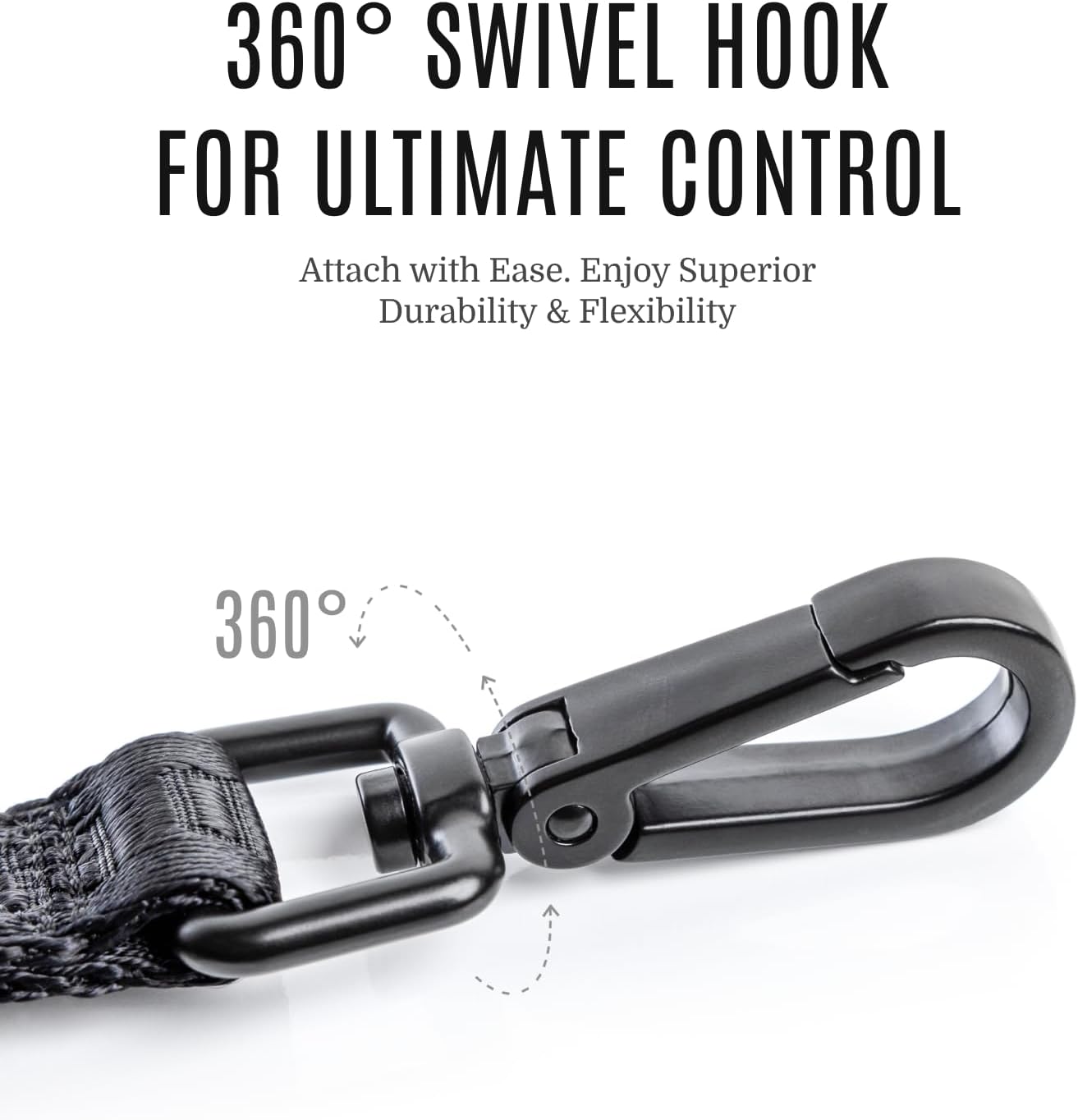 Fei & Eve Classic Dog Leash - 6FT, Dual Padded Handles, 360° Swivel Hook, Heavy Duty 210D Nylon - No-Pull Design with Traffic Control Handle - for Small/Medium/Large Dogs, Black